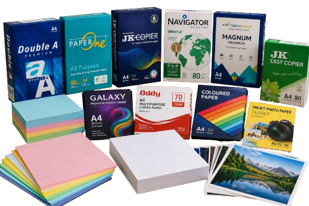 A4 printing paper, copier paper and coloured paper packs