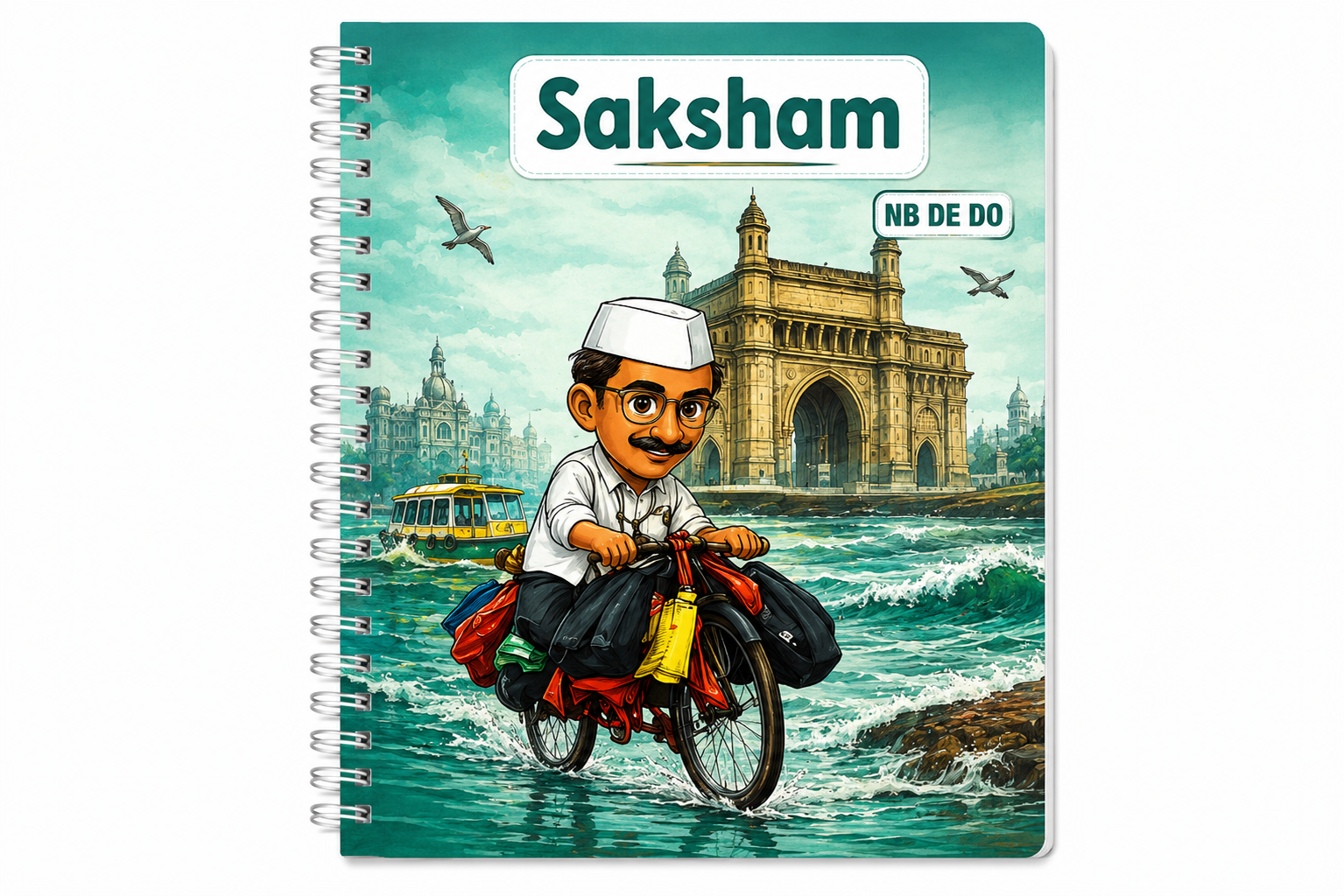 Saksham spiral notebook with illustrated Mumbai design