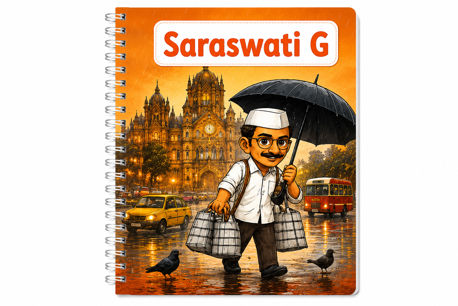 Saraswati G spiral notebook with illustrated Mumbai cover